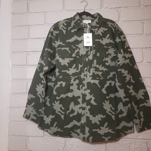 New with tags Camo Camouflage Military canvas jacket Shirt long sleeve size L - Picture 1 of 5